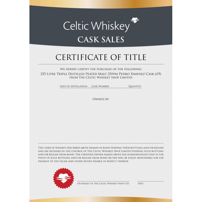 Triple Distilled Peated Malt 25PPM Pedro Ximenez Cask