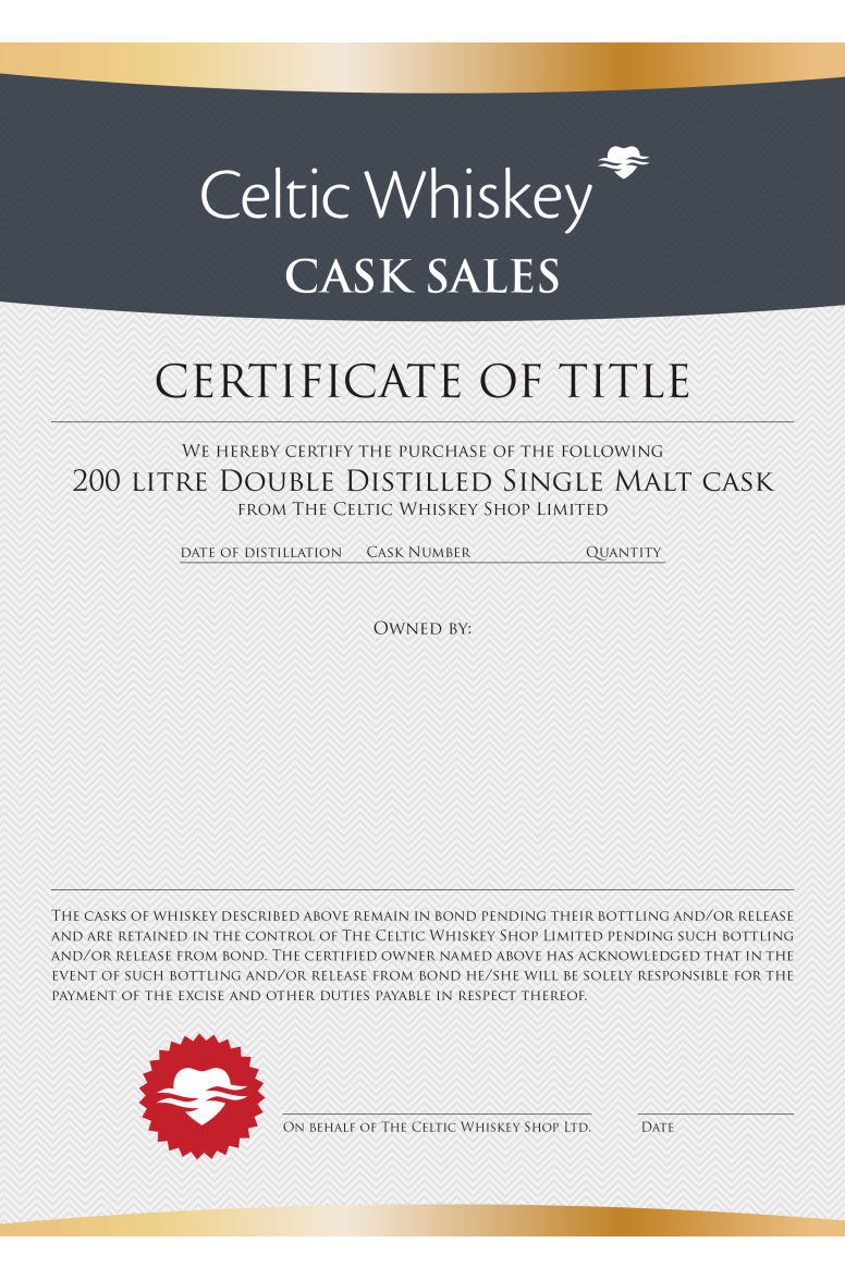 Double Distilled Single Malt First Fill American Bourbon Barrel