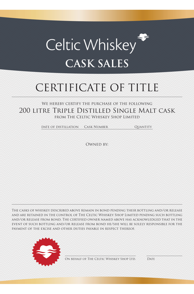Triple Distilled Single Malt First Fill Bourbon Barrel