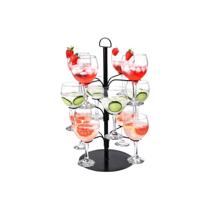 Detachable Metal Cocktail Tree Glass Holder Black 