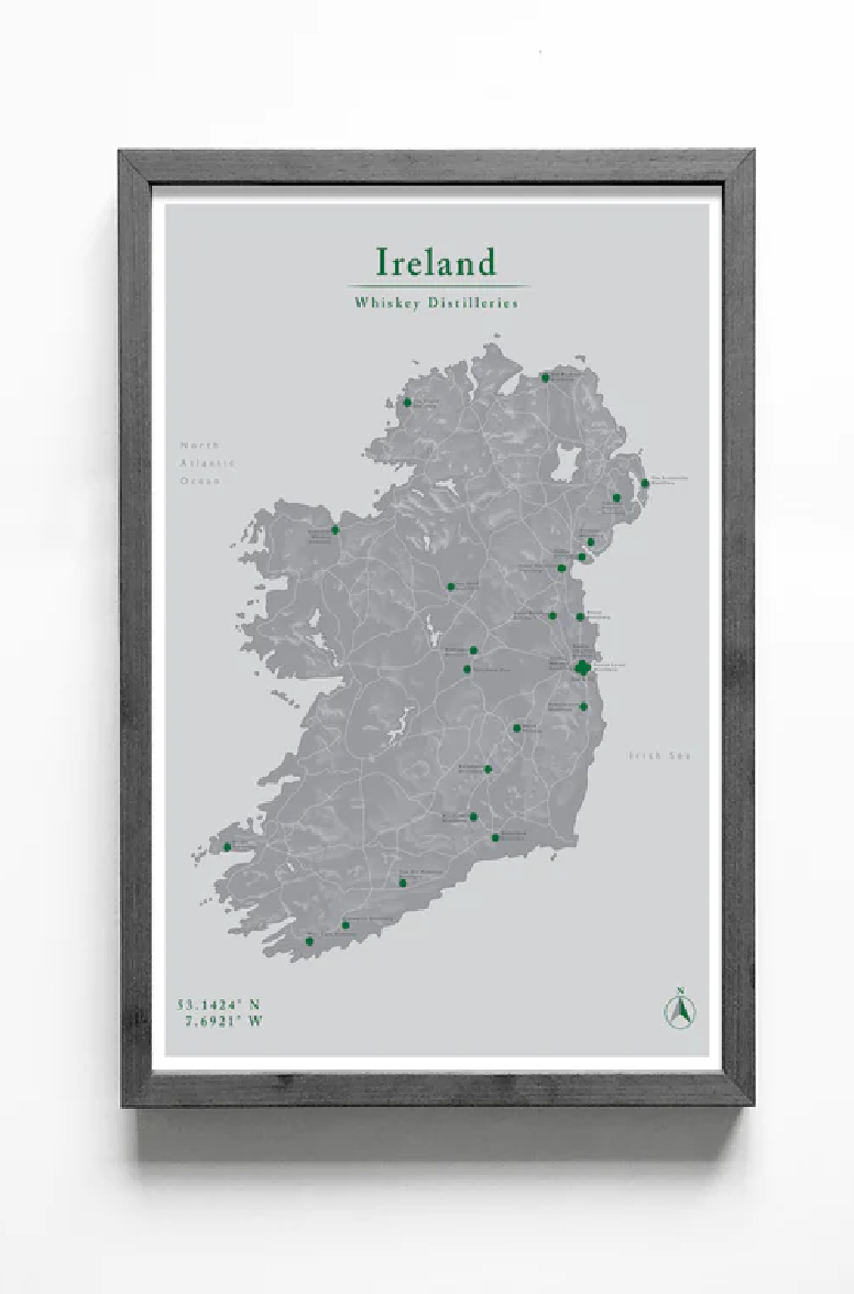 A3 Ireland Distillery Map Poster + Tube