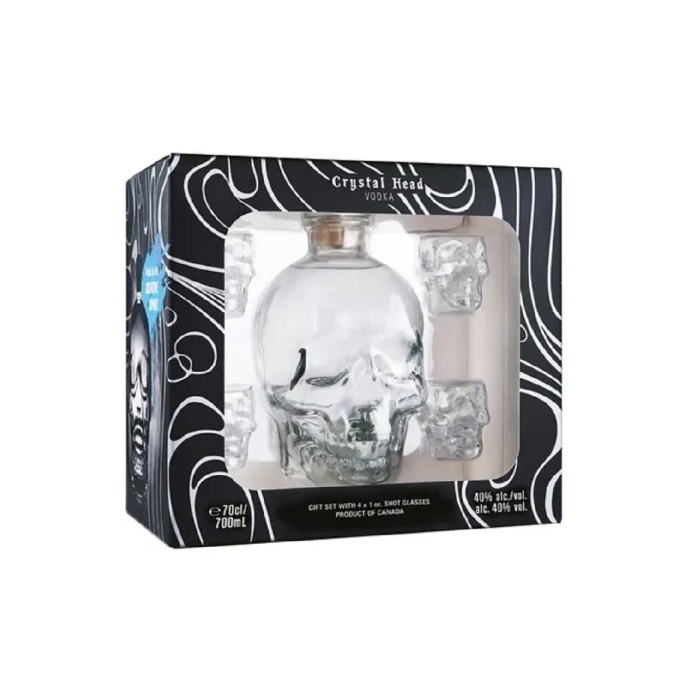 Crystal Head Vodka + 4 Glasses