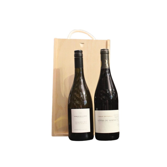 2 Bottle French Wine Wood Gift Set