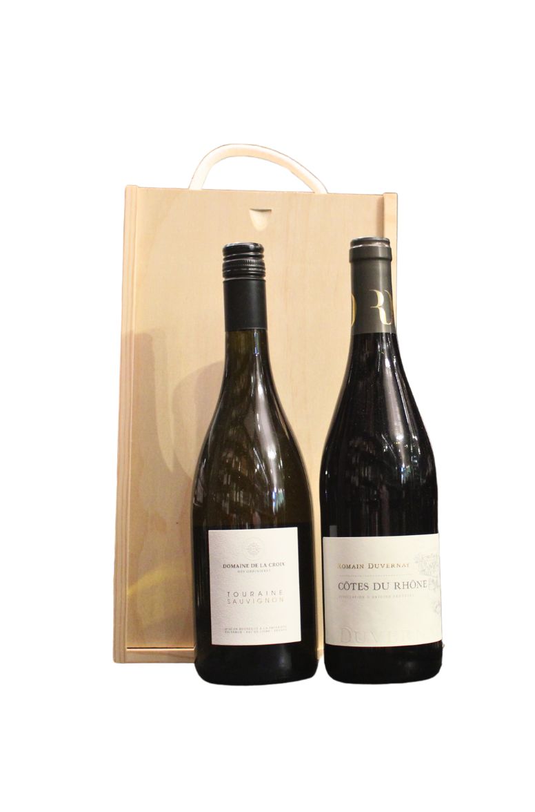 2 Bottle French Wine Wood Gift Set