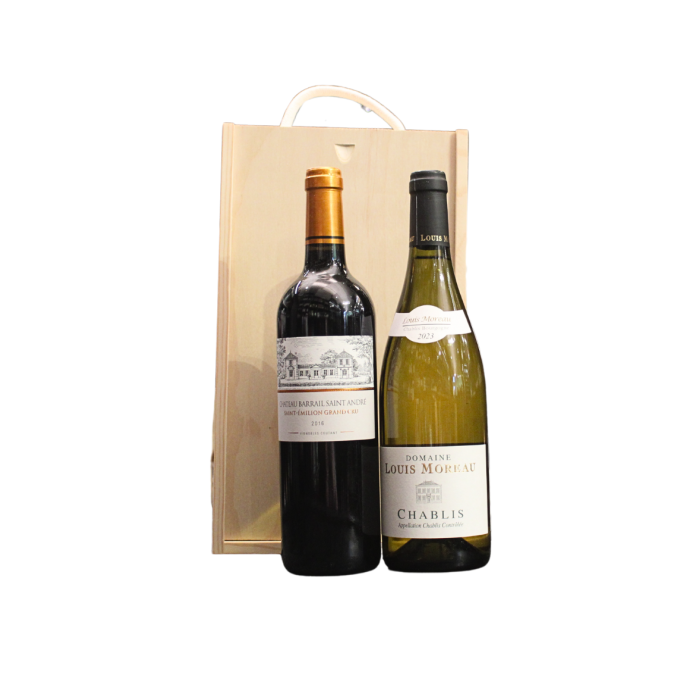 2 Bottle Chablis Bordeaux Wooden Gift Set