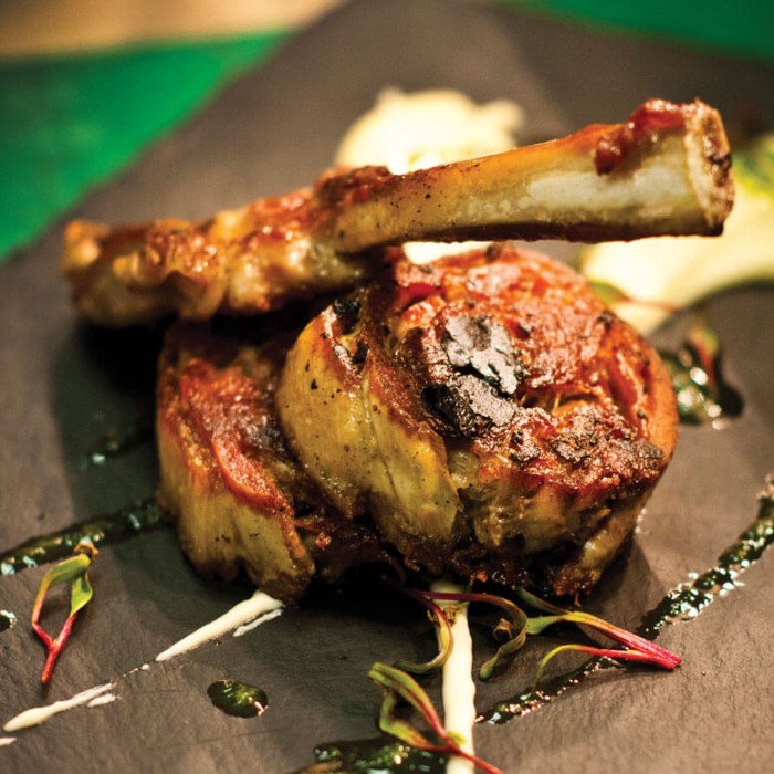Rack of Lamb,  with confit Lamb Belly &amp; Cauliflower Puré