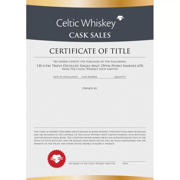 Triple Distilled Peated Malt 25PPM Pedro Ximenez Cask