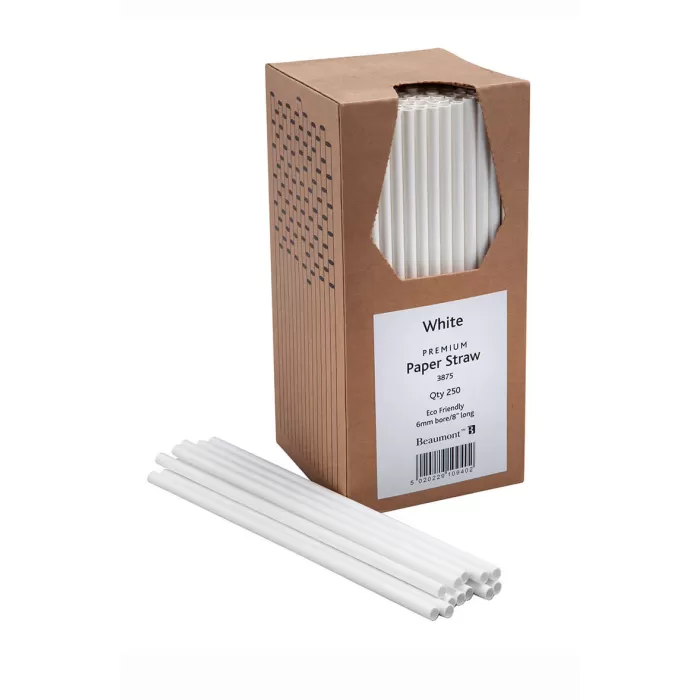White Paper Straws 8 inch 250 Pack (3875)