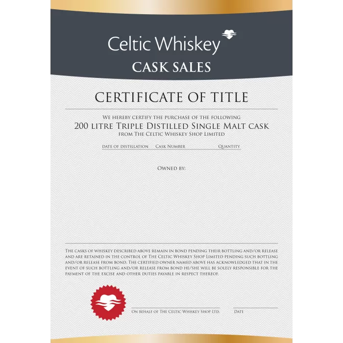 Triple Distilled Single Malt First Fill Bourbon Barrel