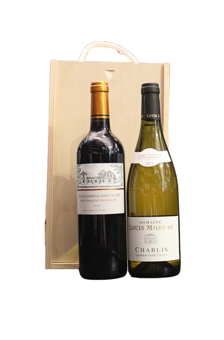 2 Bottle Chablis Bordeaux Wooden Gift Set