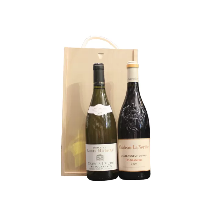 2 Bottle Chablis Rhone Wooden Gift Set
